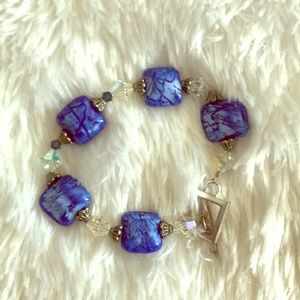 Blue marble style bead bracelet